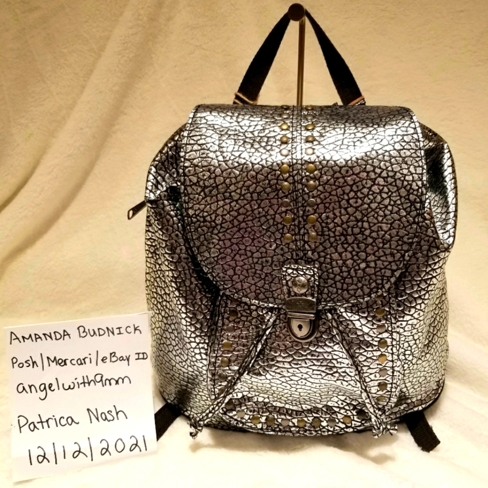 Patricia Nash Silver Metallic Foil Cascape Backpack NEW